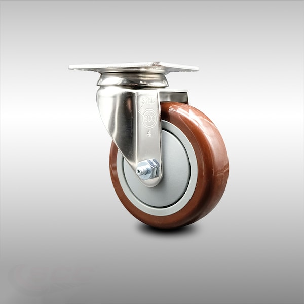 4 Inch 316SS Maroon Polyurethane Wheel Swivel Top Plate Caster